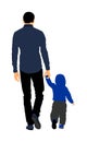 Young father and son holding hands walking on the street vector illustration. Parent spend time with son. Man and boy in walk. Royalty Free Stock Photo