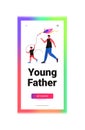 young father and son launching kite together parenting fatherhood concept dad spending time with kid