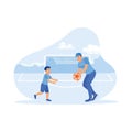 Young father and son playing football on the field. They look very happy when playing together. Children\'s concept.