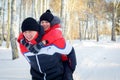 Young Father And Son In Winter Landscape