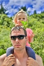 Young father in sunglasses with cute daughter in Taupo, NZ Royalty Free Stock Photo