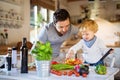 Young father with a toddler boy cooking. Royalty Free Stock Photo