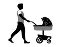 Young father walking with his baby in stroller Royalty Free Stock Photo