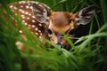 Young fawn deer hiding in tall grass Royalty Free Stock Photo