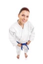 Young female aikido fighter smiling