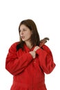 Young female apprentice with crescent wrench Royalty Free Stock Photo