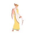 Young Female as Roman Empress in Long Dress Wearing Crown Vector Illustration