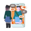 Young Female as Victim of Cyberbullying Suffering from Violence and Hatred from Social Media Vector Illustration