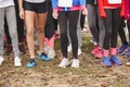 Young female atheletes ready to run. Start line. Athleticism