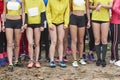 Young female atheletes ready to run. Start line. Athleticism