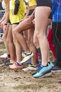 Young female atheletes ready to run. Start line. Athleticism