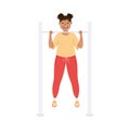 Young Female in Athletic Wear at Gym Doing Chin-ups as Strength Training Exercise Vector Illustration