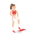 Young Female in Athletic Wear at Gym Doing Physical Exercise and Workout Vector Illustration
