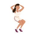 Young Female in Athletic Wear at Gym Doing Squat Physical Exercise and Workout Vector Illustration