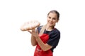 The young female baker isolated on white