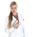 Female blonde doctor on white background Royalty Free Stock Photo