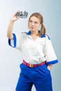 Young female blonde sailor Royalty Free Stock Photo