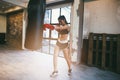 Young female boxer training fitness boxing at gym, exercise fitness for healthy and slim body