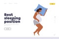 Young female character demonstrating best sleeping position for pregnant woman landing page design