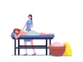 Young Female Character Lying on Table Receiving Relaxing Back Massage with Salt Scrub in Spa Salon. Woman Get Body Care Royalty Free Stock Photo