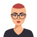 Young female character red hair, big glasses, serious expression. Modern style, millennial woman