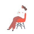 Young Female Character Wear Headphones Listen Audio Podcast or Music. Woman Sitting on Armchair Listening Audio Program