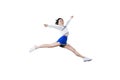 Young female cheerleader jumping in the studio Royalty Free Stock Photo