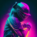 Young Female Cricket Player Illustration with Neon Colours and Energetic Vibe. Created with Generative AI Technology.