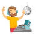 DJ mixing music on turntables vector illustration. Royalty Free Stock Photo