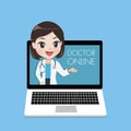 Young female doctor advise patients through online laptop