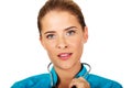 Young female doctor or nurse with stethocope Royalty Free Stock Photo