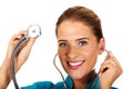 Young female doctor or nurse with stethocope Royalty Free Stock Photo