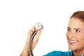 Young female doctor or nurse with stethocope Royalty Free Stock Photo