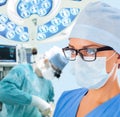 Young female doctor in operation room Royalty Free Stock Photo