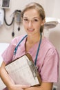 Young Female Doctor In Scrubs,Holding A Clipboard Royalty Free Stock Photo