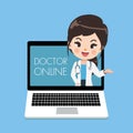 Young female doctor suggest patients through online laptop