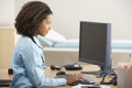 Young female Doctor working on computer at desk Royalty Free Stock Photo