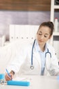 Young female doctor working at desk Royalty Free Stock Photo