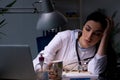 The young female doctor working at night shift Royalty Free Stock Photo
