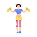 Young Female Doing Sport Activity Lift Dumbbell Vector Illustration