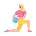 Young Female Doing Sport Activity Step with Ball Vector Illustration