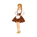 Young Female Dressed in Traditional German or Bavarian Costume with Apron Vector Illustration