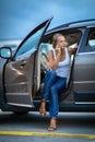 Young female driver driving her car at night Royalty Free Stock Photo