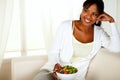 Young female eating healthy salad lunch Royalty Free Stock Photo