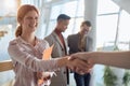 A young female employee has a business meeting at company. People, job, company, business concept