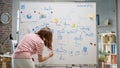 Young Female Entrepreneur Mind Mapping and Writing on a Whiteboard in Office. Director Using Charts Royalty Free Stock Photo
