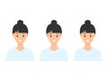 Young female facial emoji set. Happy, sad and angry women emotions collection