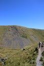 Walker on footpath by Scales Beck Bannerdale crags