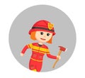 Young female firefighter running with axe Royalty Free Stock Photo