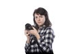 Female Freelance Photographer Looking Scared